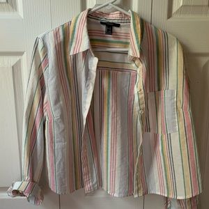 Striped collar crop shirt